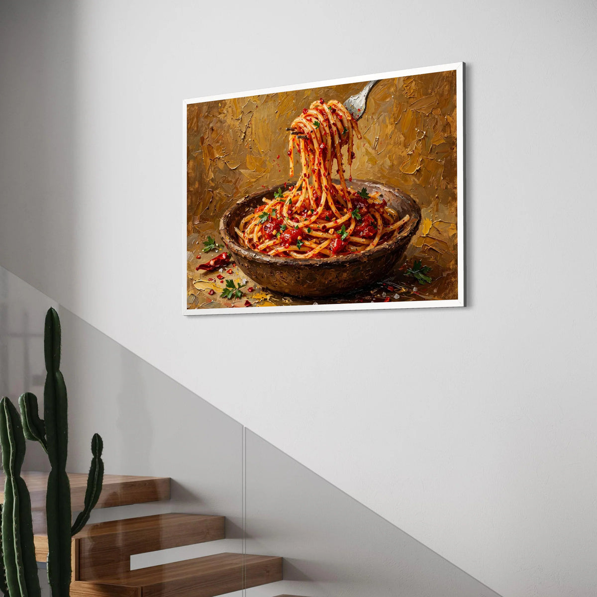 Spaghetti with Tomato Sauce Canvas, Italian Pasta Wall Art, Rustic Kitchen Decor, Food Illustration Print, Culinary Canvas Print Art