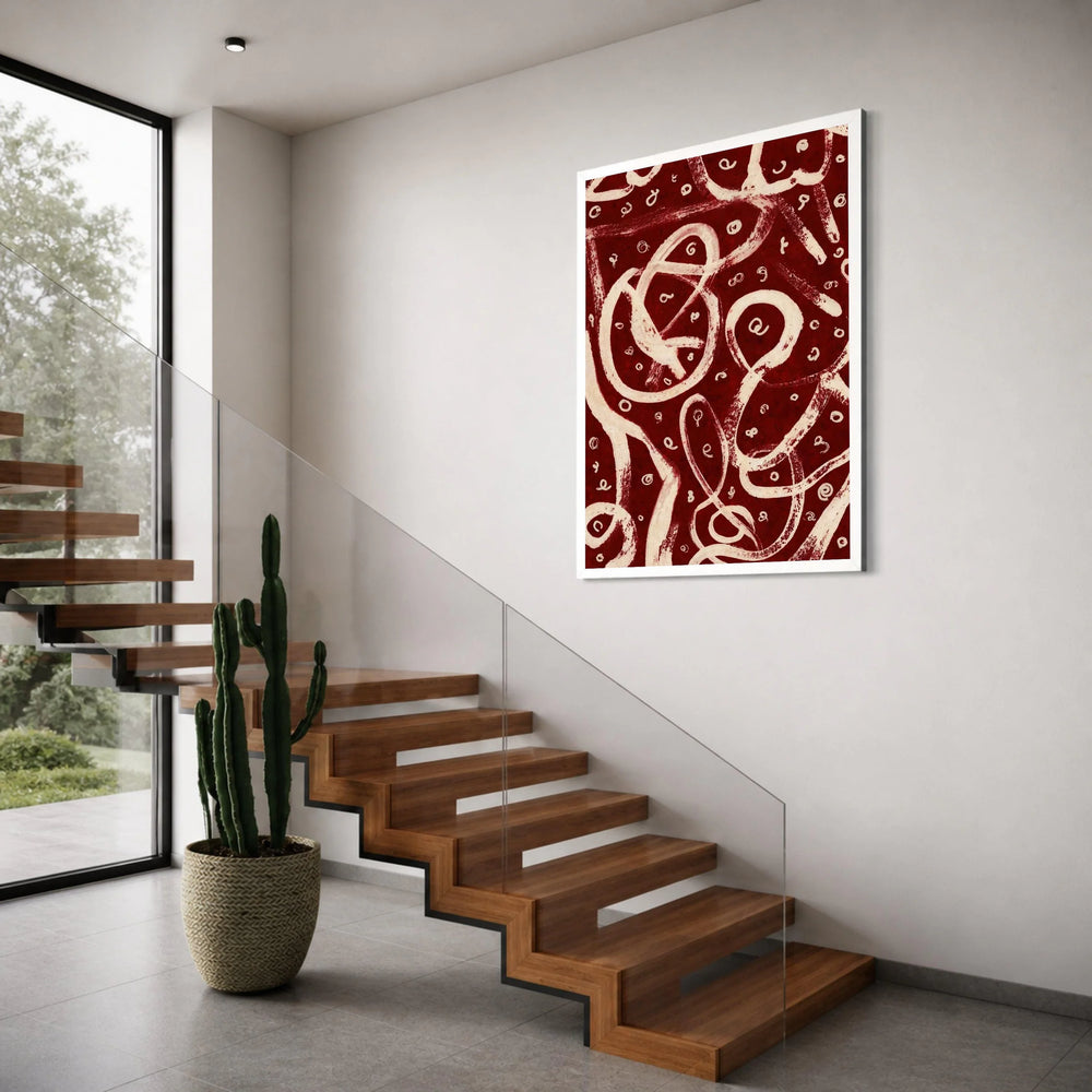 Abstract Swirl Pattern Canvas, Red and White Modern Wall Art, Contemporary Home Decoration, Artistic Loop Design Canvas, Bold Print Art