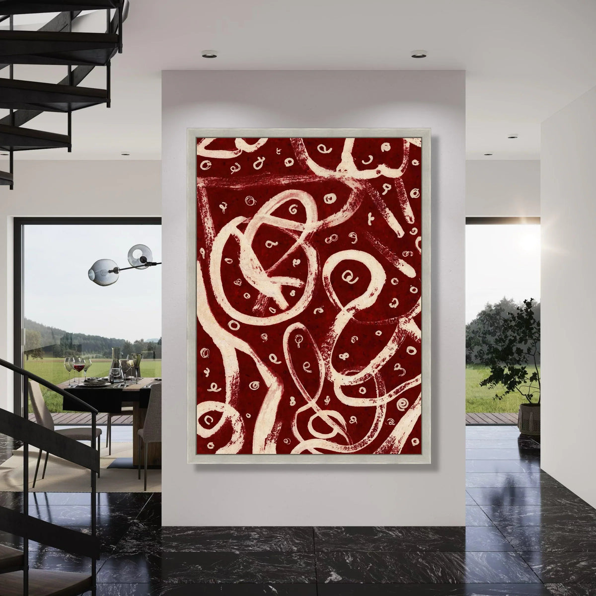 Abstract Swirl Pattern Canvas, Red and White Modern Wall Art, Contemporary Home Decoration, Artistic Loop Design Canvas, Bold Print Art