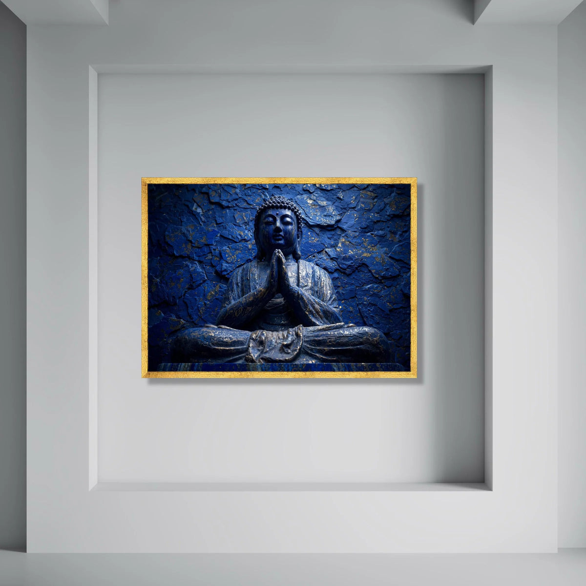 Blue Buddha Statue Canvas Wall Art, Spiritual Meditation Decor, Zen Home Decoration, Peaceful Mindset Canvas, Tranquil Buddha Print Art