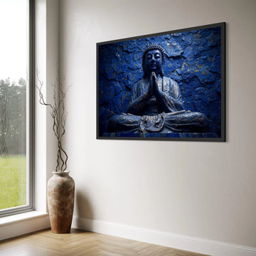 Blue Buddha Statue Canvas Wall Art, Spiritual Meditation Decor, Zen Home Decoration, Peaceful Mindset Canvas, Tranquil Buddha Print Art