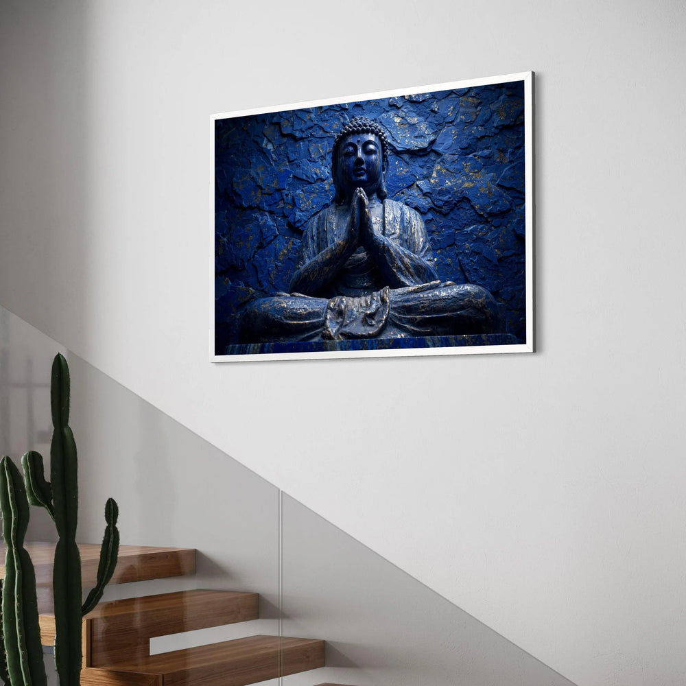 Blue Buddha Statue Canvas Wall Art, Spiritual Meditation Decor, Zen Home Decoration, Peaceful Mindset Canvas, Tranquil Buddha Print Art