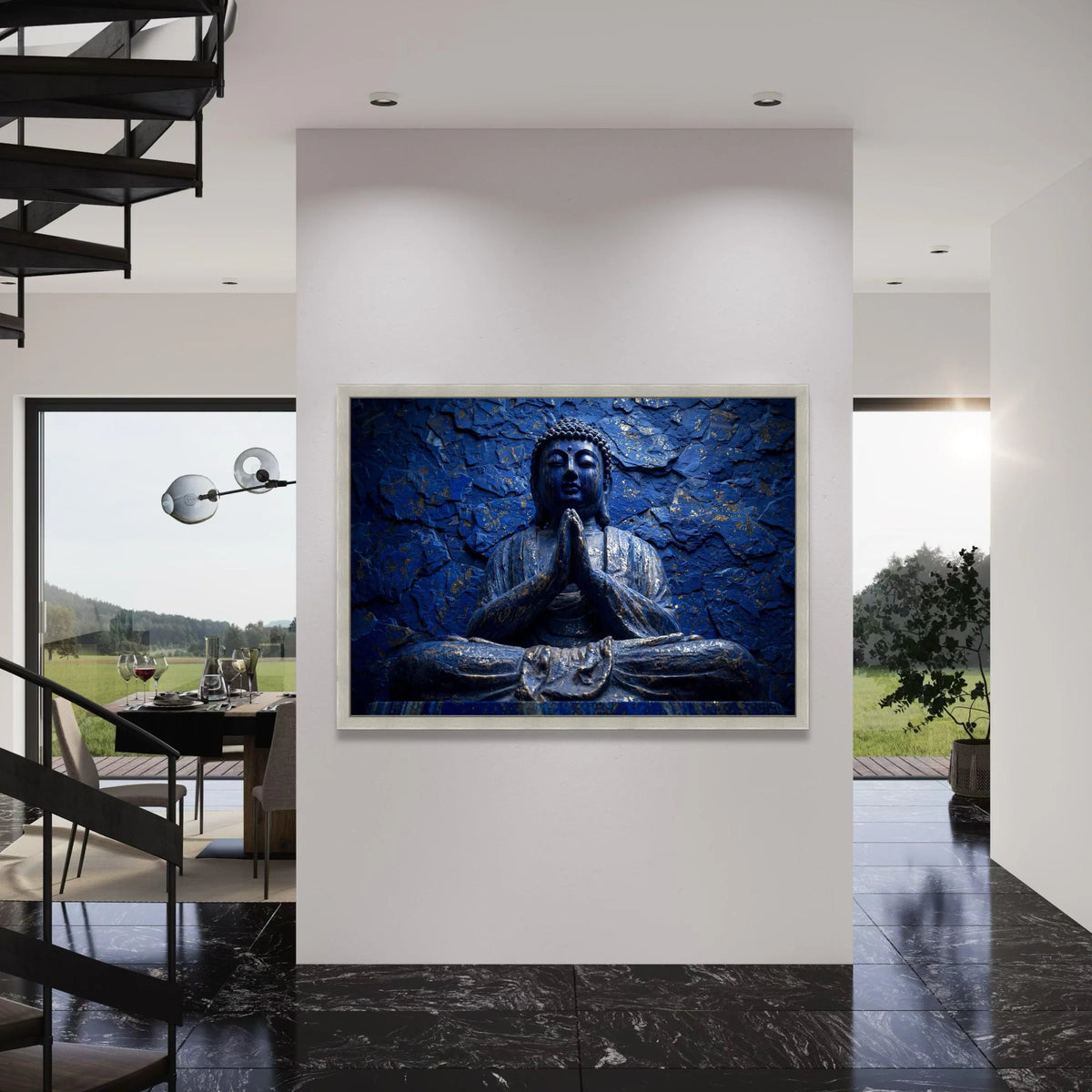 Blue Buddha Statue Canvas Wall Art, Spiritual Meditation Decor, Zen Home Decoration, Peaceful Mindset Canvas, Tranquil Buddha Print Art