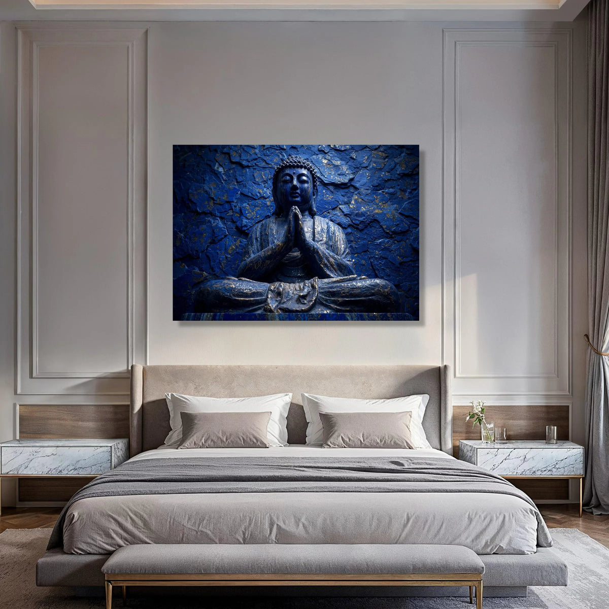Blue Buddha Statue Canvas Wall Art, Spiritual Meditation Decor, Zen Home Decoration, Peaceful Mindset Canvas, Tranquil Buddha Print Art