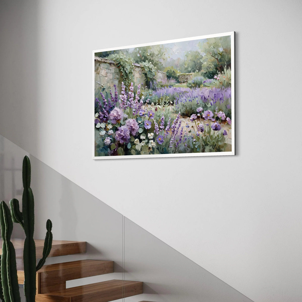 Lavender Garden Path Canvas Wall Art, Floral Spring Blooms Canvas, Soft Pastel Flowers Decoration, Nature Landscape Canvas Art Print Art