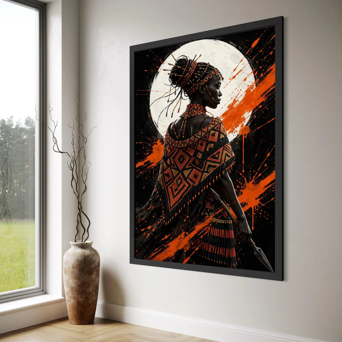 African Warrior Woman Canvas Wall Art, Tribal Beaded Costume, Bold Portrait Canvas, Ethnic Cultural Home Decor, Modern Art Print Print Art