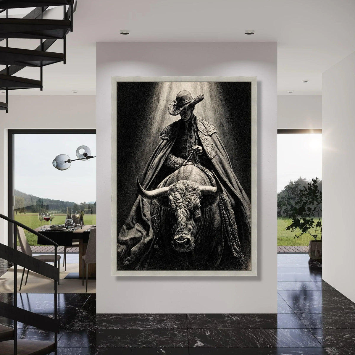 Dramatic Bullfighter Canvas Wall Art, Matador Dark Light, Spanish Culture Canvas, Vintage Bullfighter Illustration, Home Decor Print Art