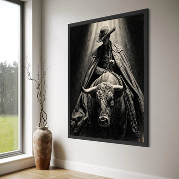 Dramatic Bullfighter Canvas Wall Art, Matador Dark Light, Spanish Culture Canvas, Vintage Bullfighter Illustration, Home Decor Print Art