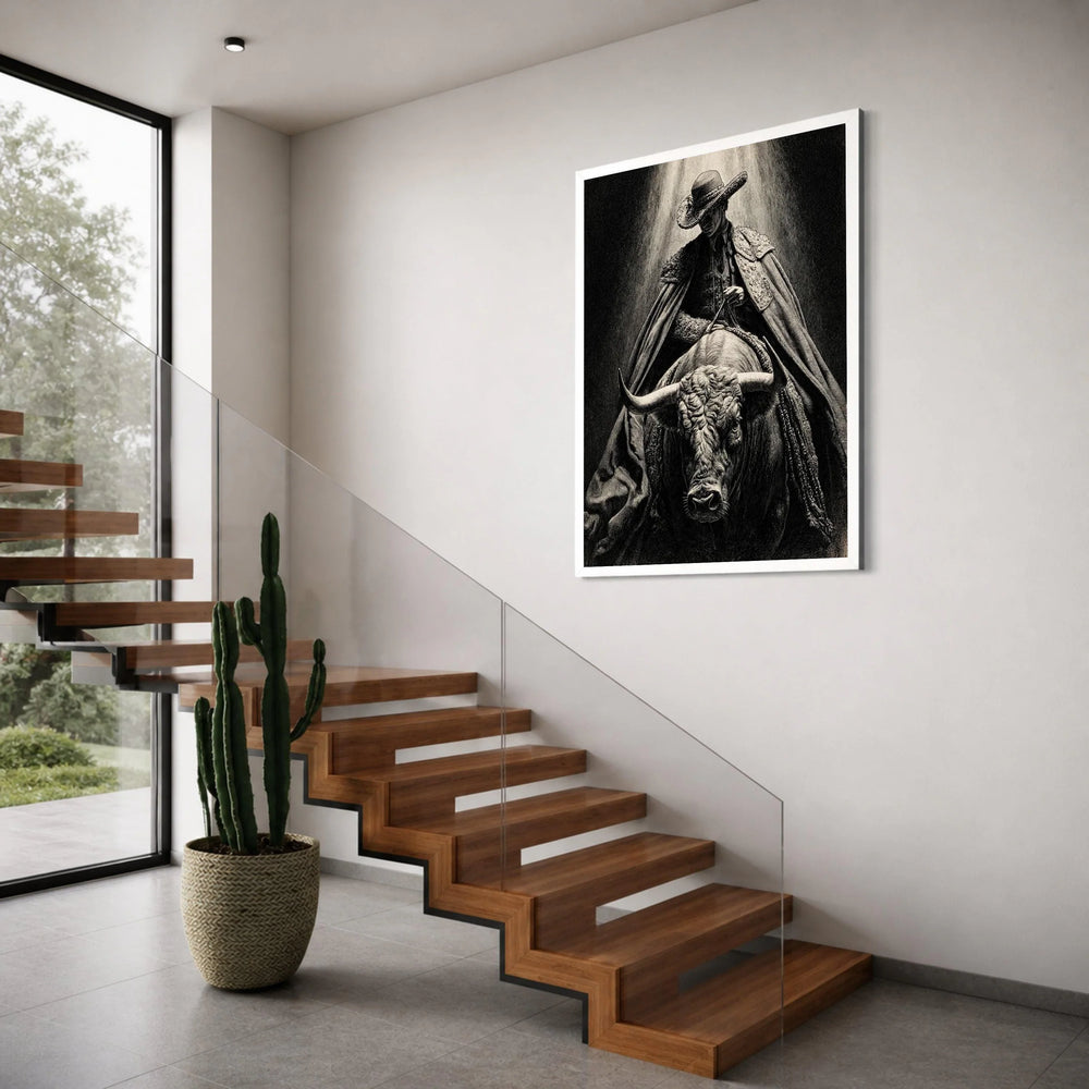 Dramatic Bullfighter Canvas Wall Art, Matador Dark Light, Spanish Culture Canvas, Vintage Bullfighter Illustration, Home Decor Print Art