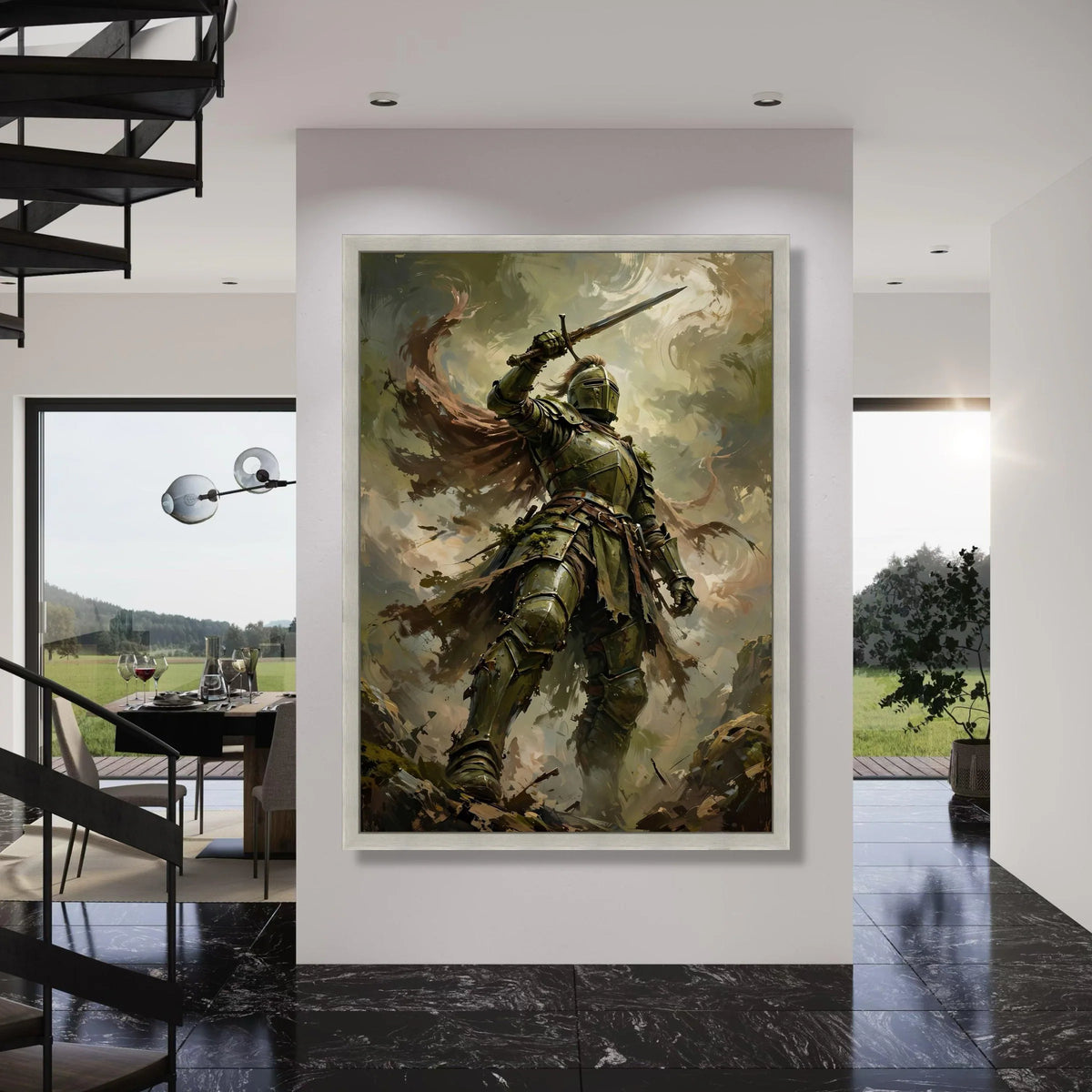 Brave Knight Battle Pose Canvas, Medieval Warrior Art, Fantasy Armor Wall Decor, Sword Canvas Print, Heroic Wall Display Print Art
