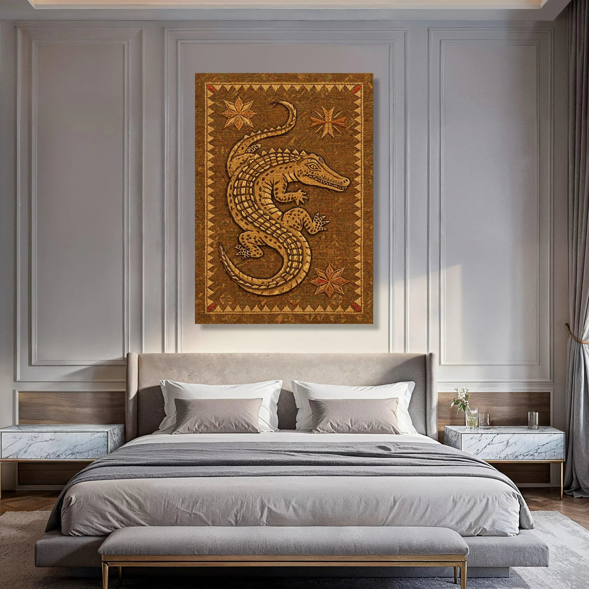 Rustic Crocodile Canvas Wall Art, Tribal Animal Print, Brown Nature Canvas, Exotic Wildlife Home Decor, Ready to Hang Print Art
