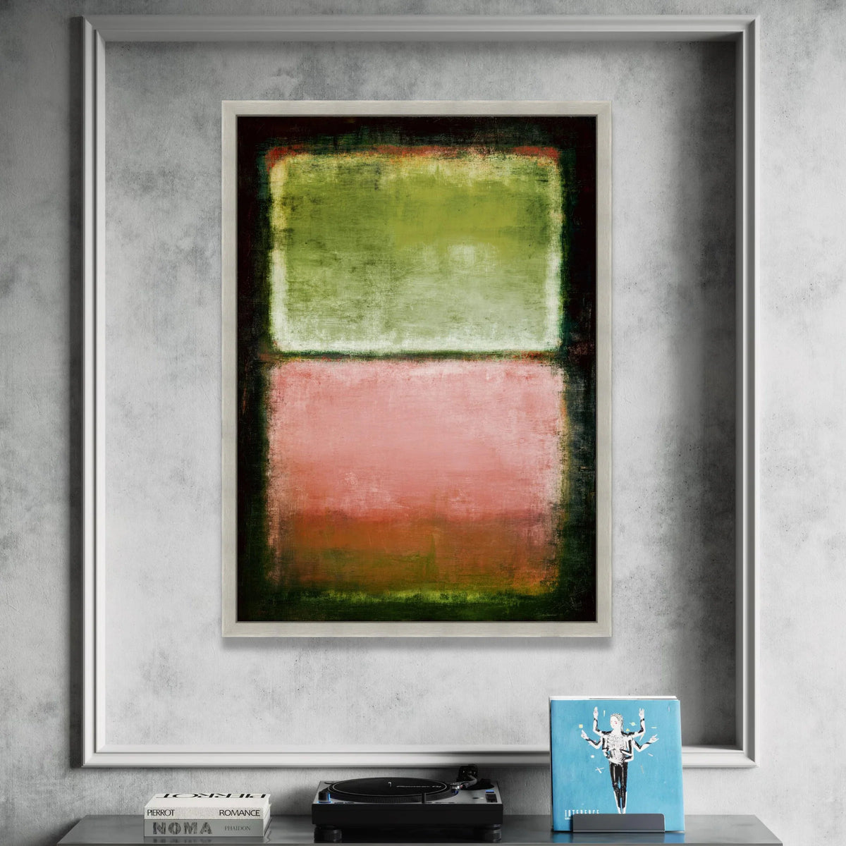 Mark Rothko Style Green and Pink Abstract Canvas, Modern Color Field Wall Art, Minimalist Home Decoration, Soft Edges Canvas Print Art