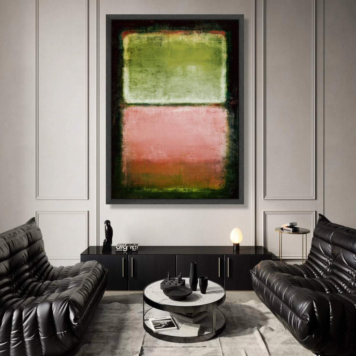 Mark Rothko Style Green and Pink Abstract Canvas, Modern Color Field Wall Art, Minimalist Home Decoration, Soft Edges Canvas Print Art