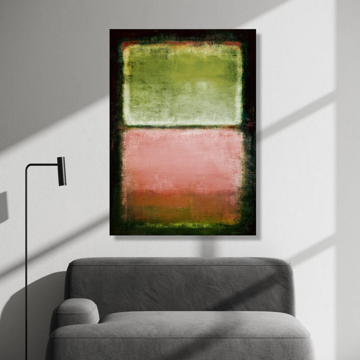 Mark Rothko Style Green and Pink Abstract Canvas, Modern Color Field Wall Art, Minimalist Home Decoration, Soft Edges Canvas Print Art