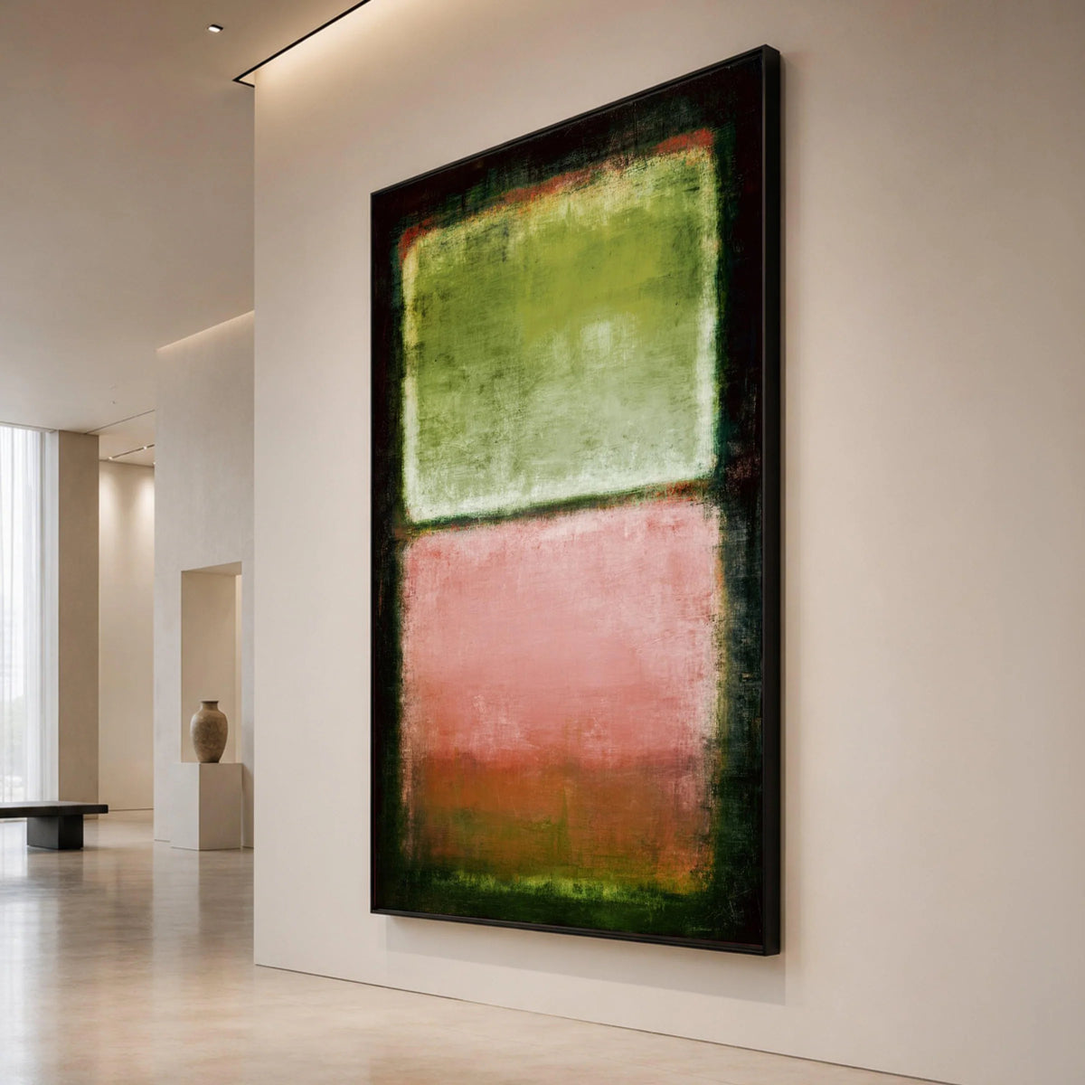Mark Rothko Style Green and Pink Abstract Canvas, Modern Color Field Wall Art, Minimalist Home Decoration, Soft Edges Canvas Print Art
