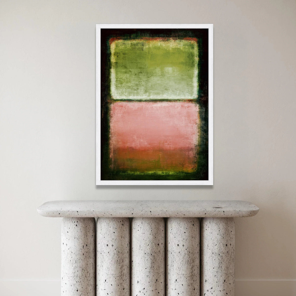 Mark Rothko Style Green and Pink Abstract Canvas, Modern Color Field Wall Art, Minimalist Home Decoration, Soft Edges Canvas Print Art