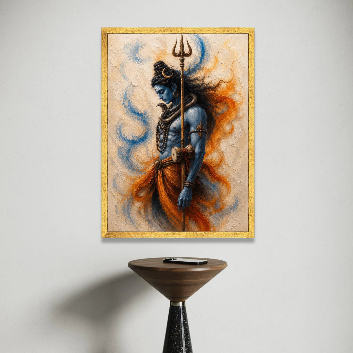 Blue Shiva God Canvas Wall Art, Hindu Trident Painting, Spiritual Indian Deity Decor, Mythological Figure Canvas, Canvas Print Art