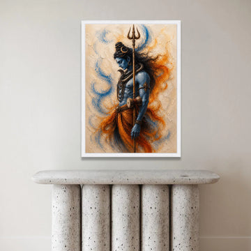 Blue Shiva God Canvas Wall Art, Hindu Trident Painting, Spiritual Indian Deity Decor, Mythological Figure Canvas, Canvas Print Art