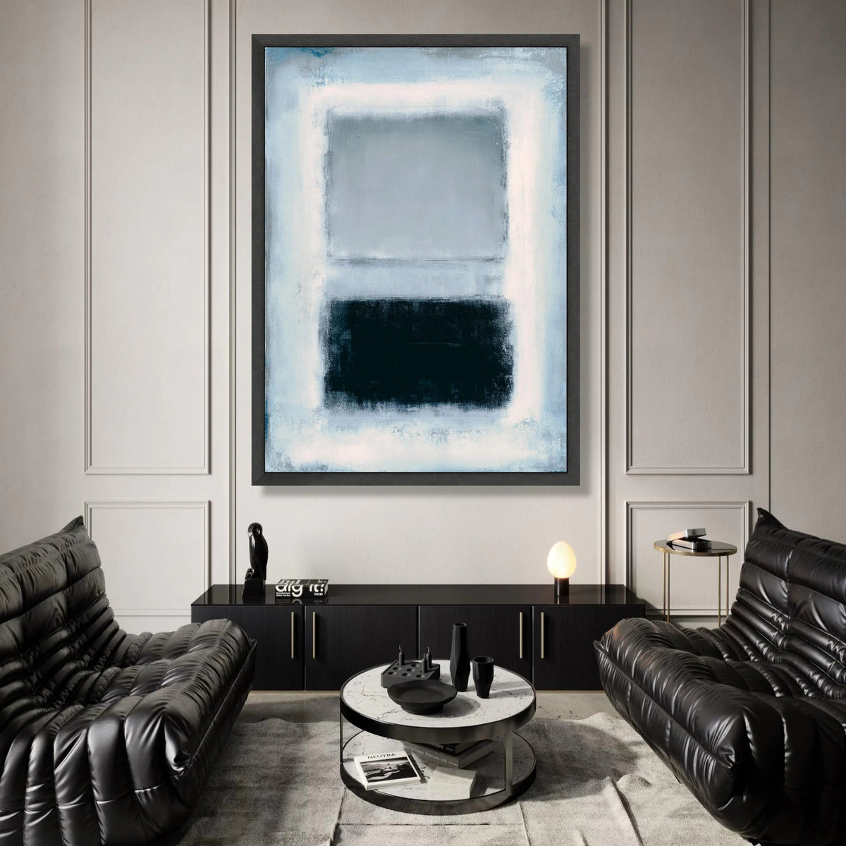 Mark Rothko Abstract Canvas Wall Art, Modern Color Block Painting, Minimalist Blue and Black Canvas, Contemporary Home Canvas Print Art