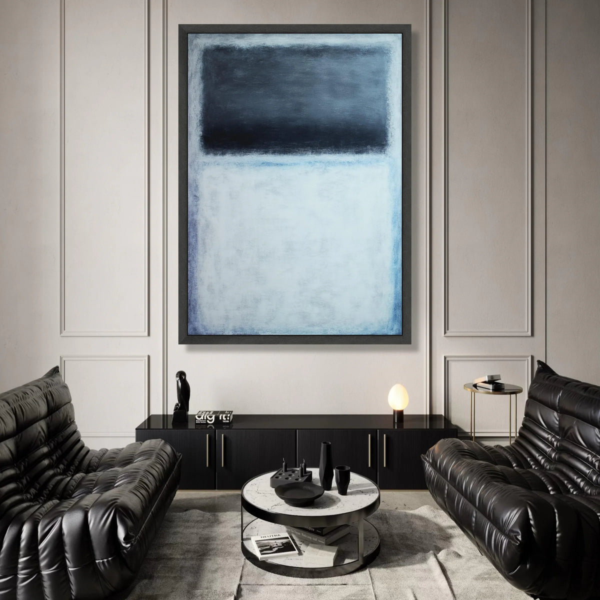 Mark Rothko Style Abstract Canvas Wall Art, Minimalist Modern Painting, Blue and Black Color Block Canvas, Contemporary Canvas Print Art
