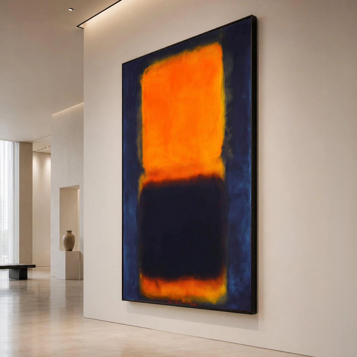 Mark Rothko Style Abstract Canvas, Vibrant Orange and Deep Black Color Blocks, Modern Minimalist Wall Art, Bold Home Canvas Print Art