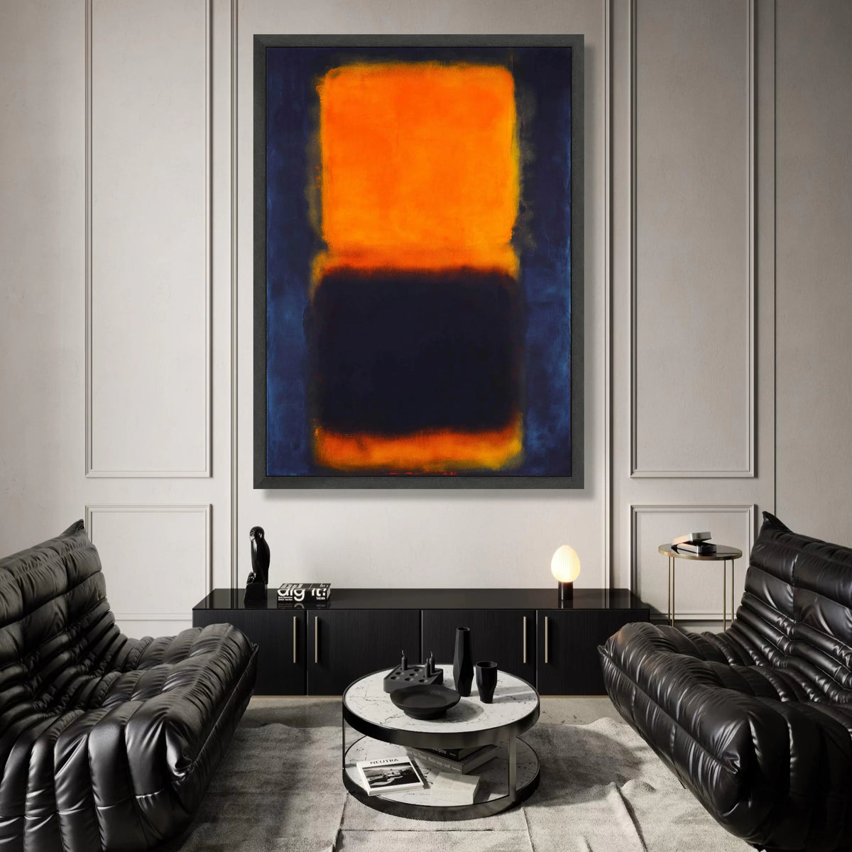 Mark Rothko Style Abstract Canvas, Vibrant Orange and Deep Black Color Blocks, Modern Minimalist Wall Art, Bold Home Canvas Print Art