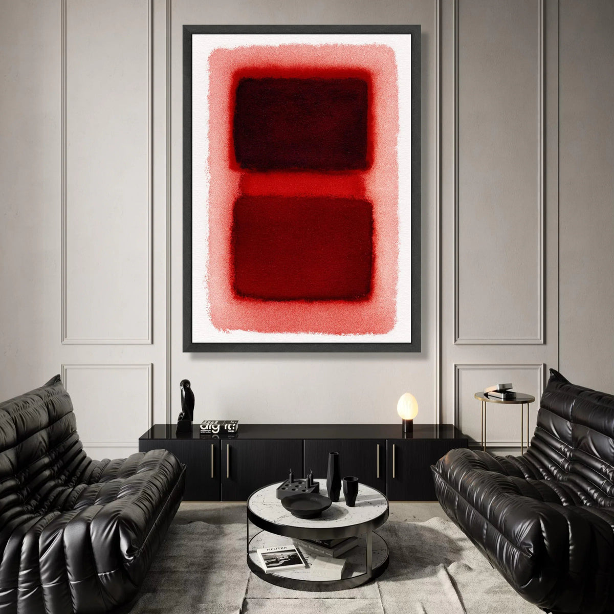 Mark Rothko Style Abstract Canvas Wall Art, Red and Burgundy Geometric Composition, Modern Minimalist Home Decoration, Canvas Print Art