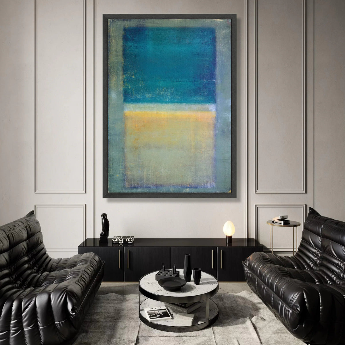 Mark Rothko Abstract Color Field Canvas Wall Art, Blue Yellow Geometric Modern Painting, Large Minimalist Wall Decoration Canvas Print Art