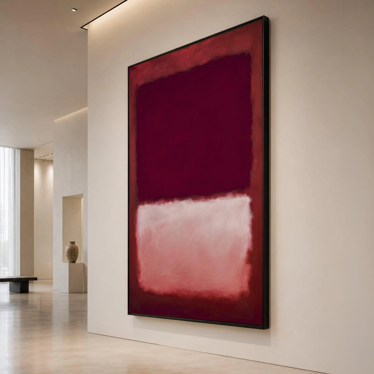 Mark Rothko Style Abstract Canvas Wall Art, Modern Color Block Painting, Deep Burgundy and Blush Pink Decorative Canvas, Canvas Print Art