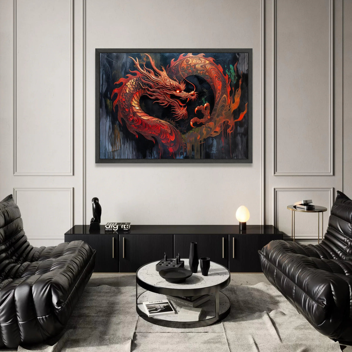 Fiery Red Dragon Canvas Wall Art, Mythical Creature Painting, Asian Fantasy Design, Bold Dragon Home Decor, Ready to Hang Canvas Print Art