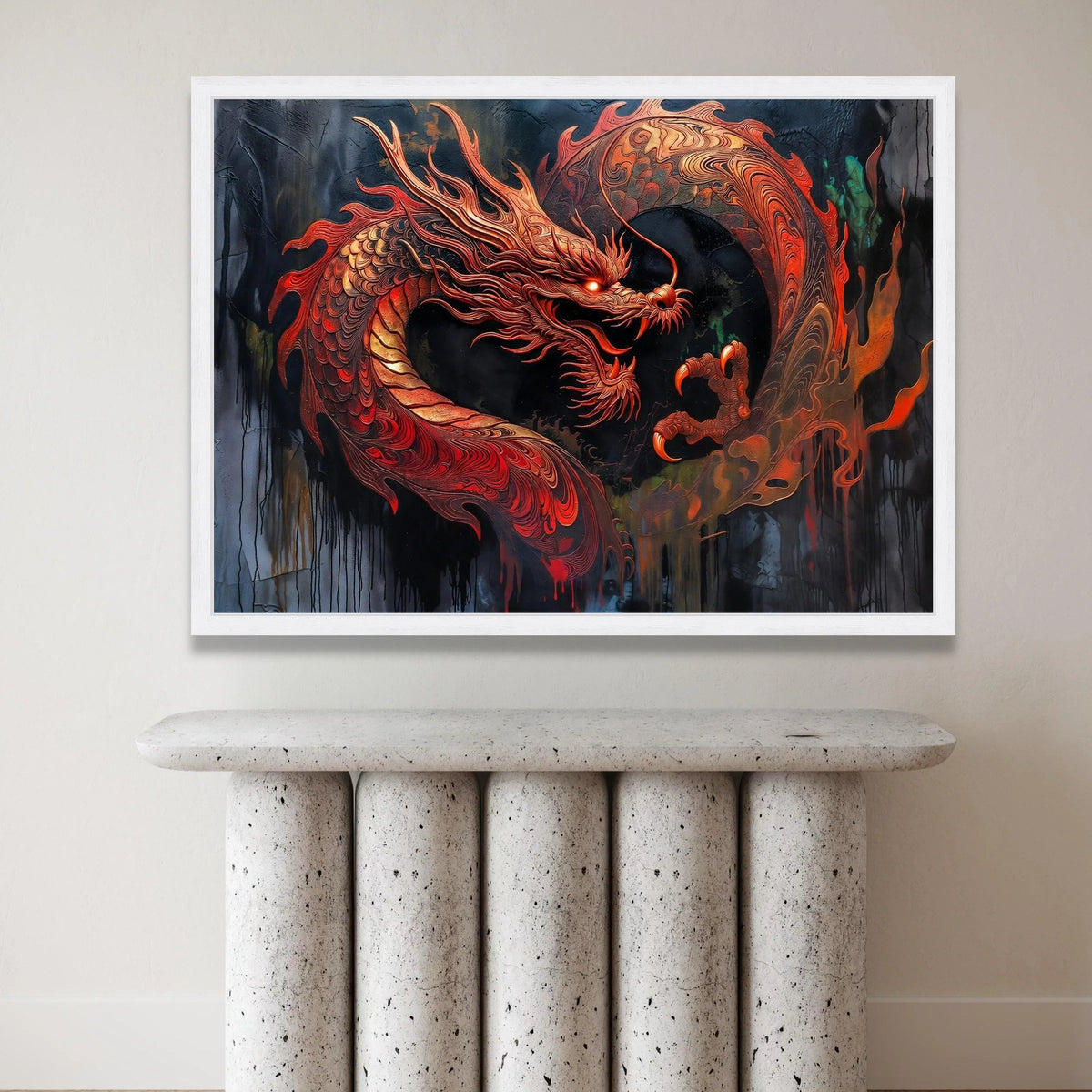 Fiery Red Dragon Canvas Wall Art, Mythical Creature Painting, Asian Fantasy Design, Bold Dragon Home Decor, Ready to Hang Canvas Print Art