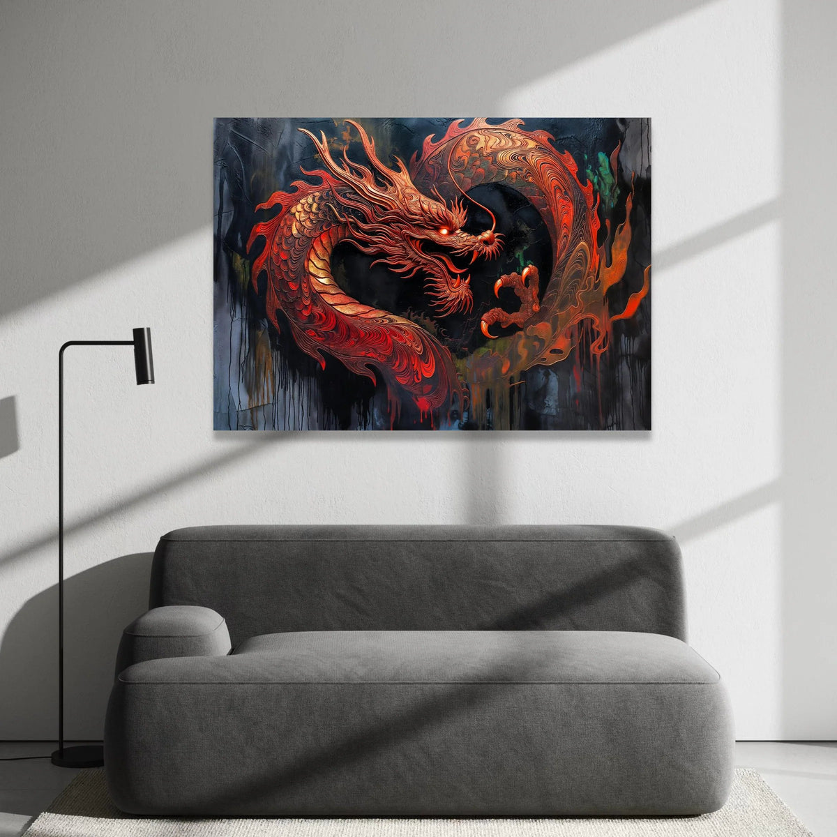 Fiery Red Dragon Canvas Wall Art, Mythical Creature Painting, Asian Fantasy Design, Bold Dragon Home Decor, Ready to Hang Canvas Print Art