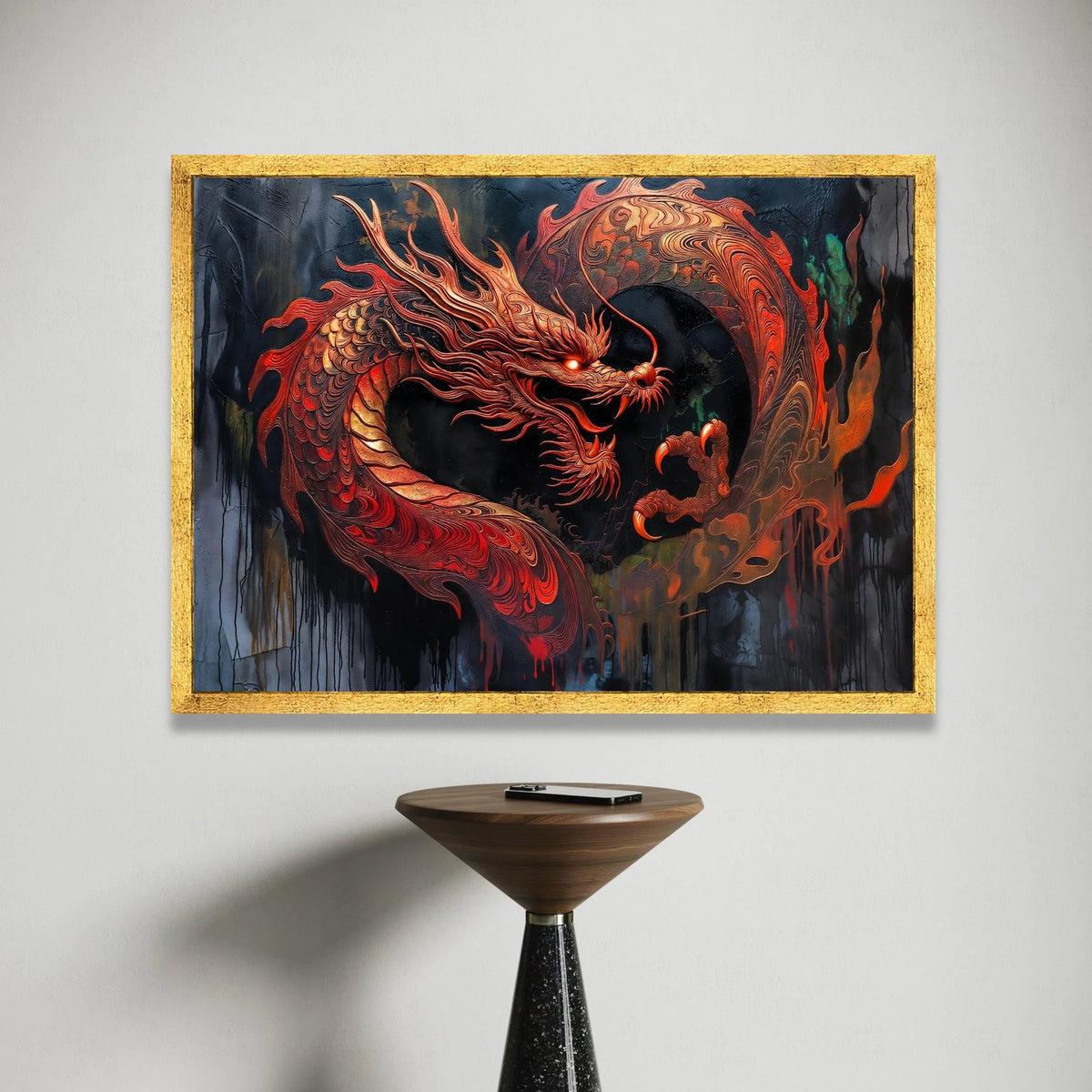 Fiery Red Dragon Canvas Wall Art, Mythical Creature Painting, Asian Fantasy Design, Bold Dragon Home Decor, Ready to Hang Canvas Print Art