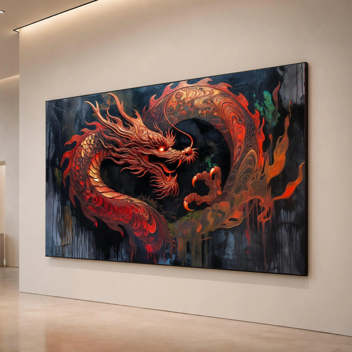 Fiery Red Dragon Canvas Wall Art, Mythical Creature Painting, Asian Fantasy Design, Bold Dragon Home Decor, Ready to Hang Canvas Print Art