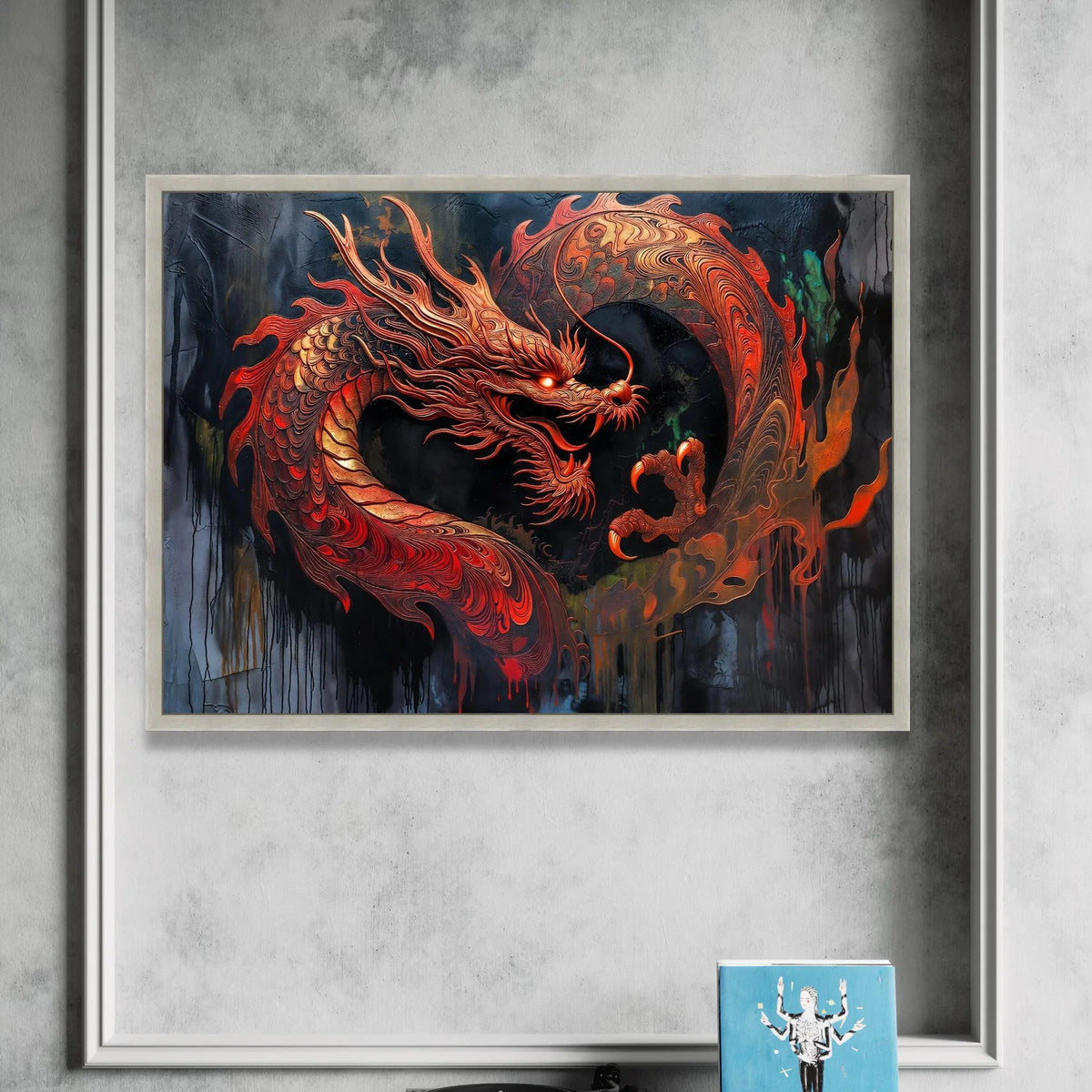 Fiery Red Dragon Canvas Wall Art, Mythical Creature Painting, Asian Fantasy Design, Bold Dragon Home Decor, Ready to Hang Canvas Print Art