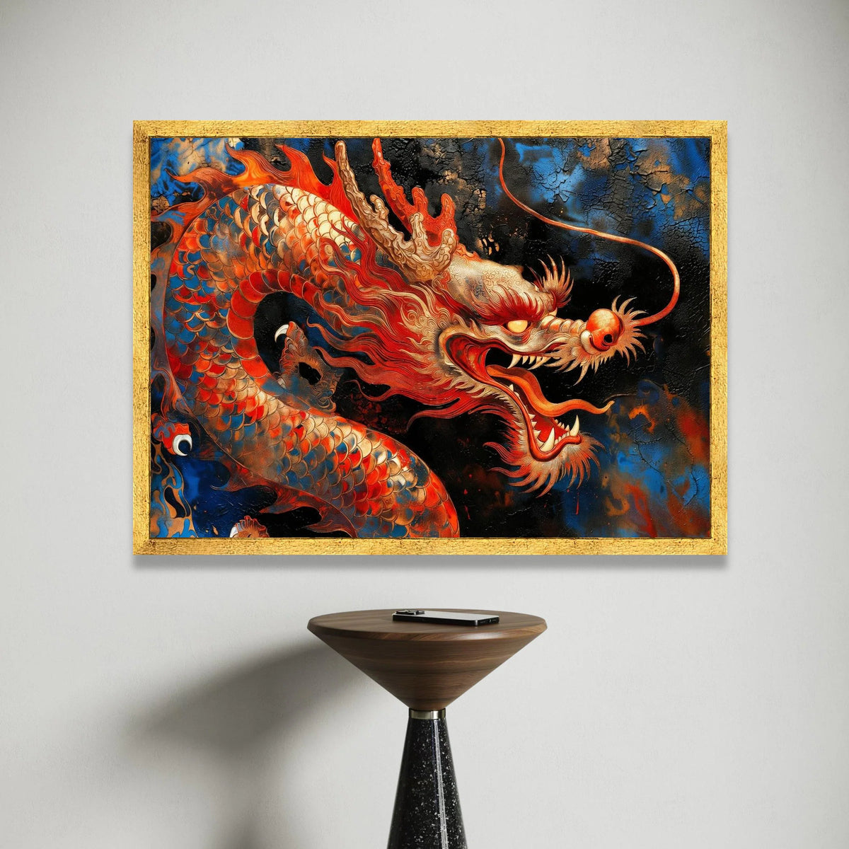 Fierce Red Dragon Canvas Wall Art, Asian Mythical Creature Painting, Fiery Dragon Head Decoration, Oriental Fantasy Canvas Canvas Print Art