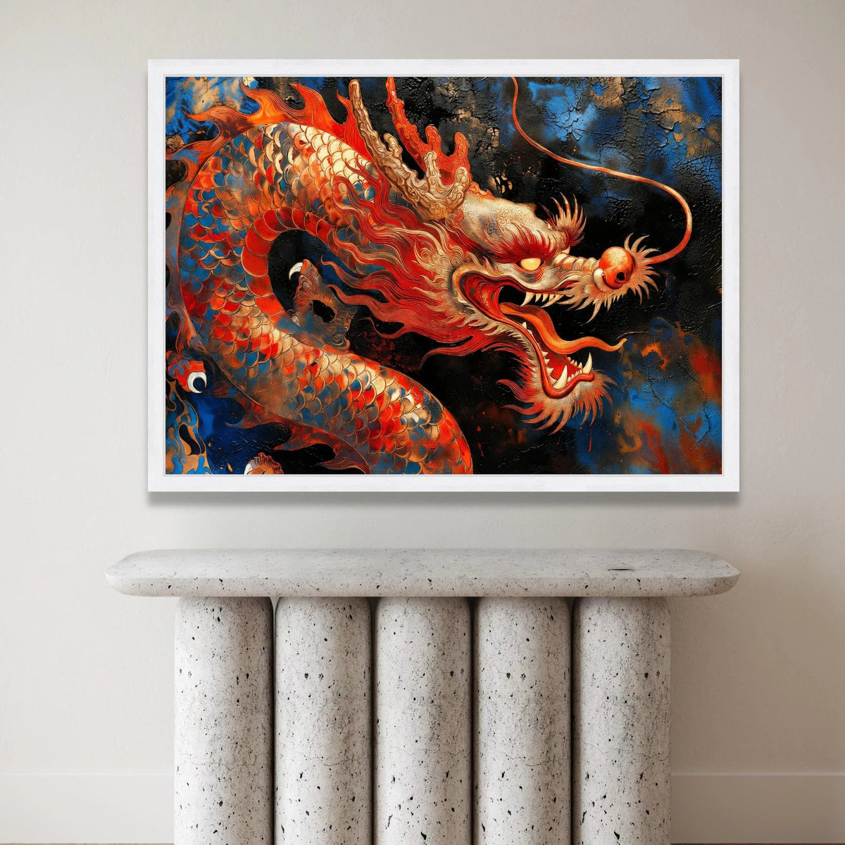Fierce Red Dragon Canvas Wall Art, Asian Mythical Creature Painting, Fiery Dragon Head Decoration, Oriental Fantasy Canvas Canvas Print Art
