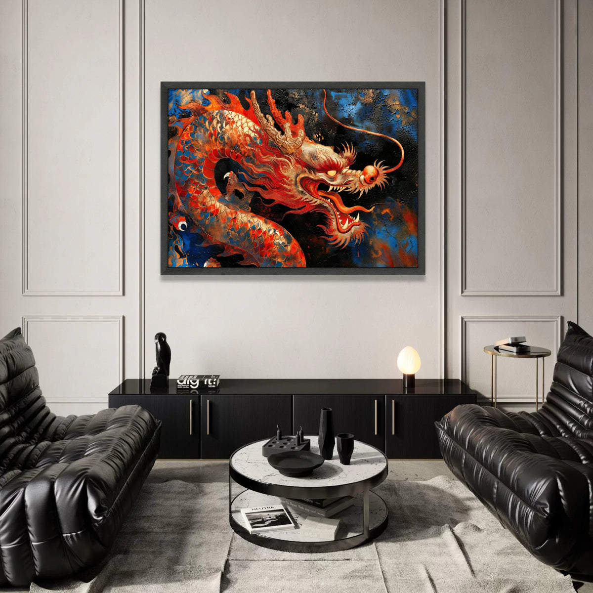 Fierce Red Dragon Canvas Wall Art, Asian Mythical Creature Painting, Fiery Dragon Head Decoration, Oriental Fantasy Canvas Canvas Print Art