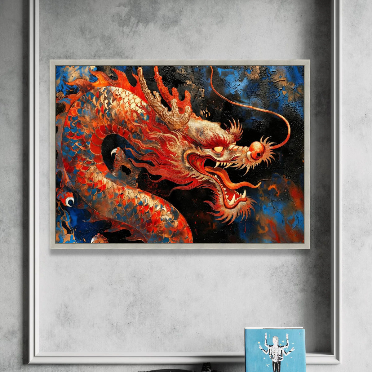 Fierce Red Dragon Canvas Wall Art, Asian Mythical Creature Painting, Fiery Dragon Head Decoration, Oriental Fantasy Canvas Canvas Print Art