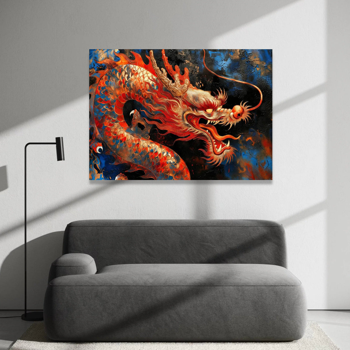 Fierce Red Dragon Canvas Wall Art, Asian Mythical Creature Painting, Fiery Dragon Head Decoration, Oriental Fantasy Canvas Canvas Print Art