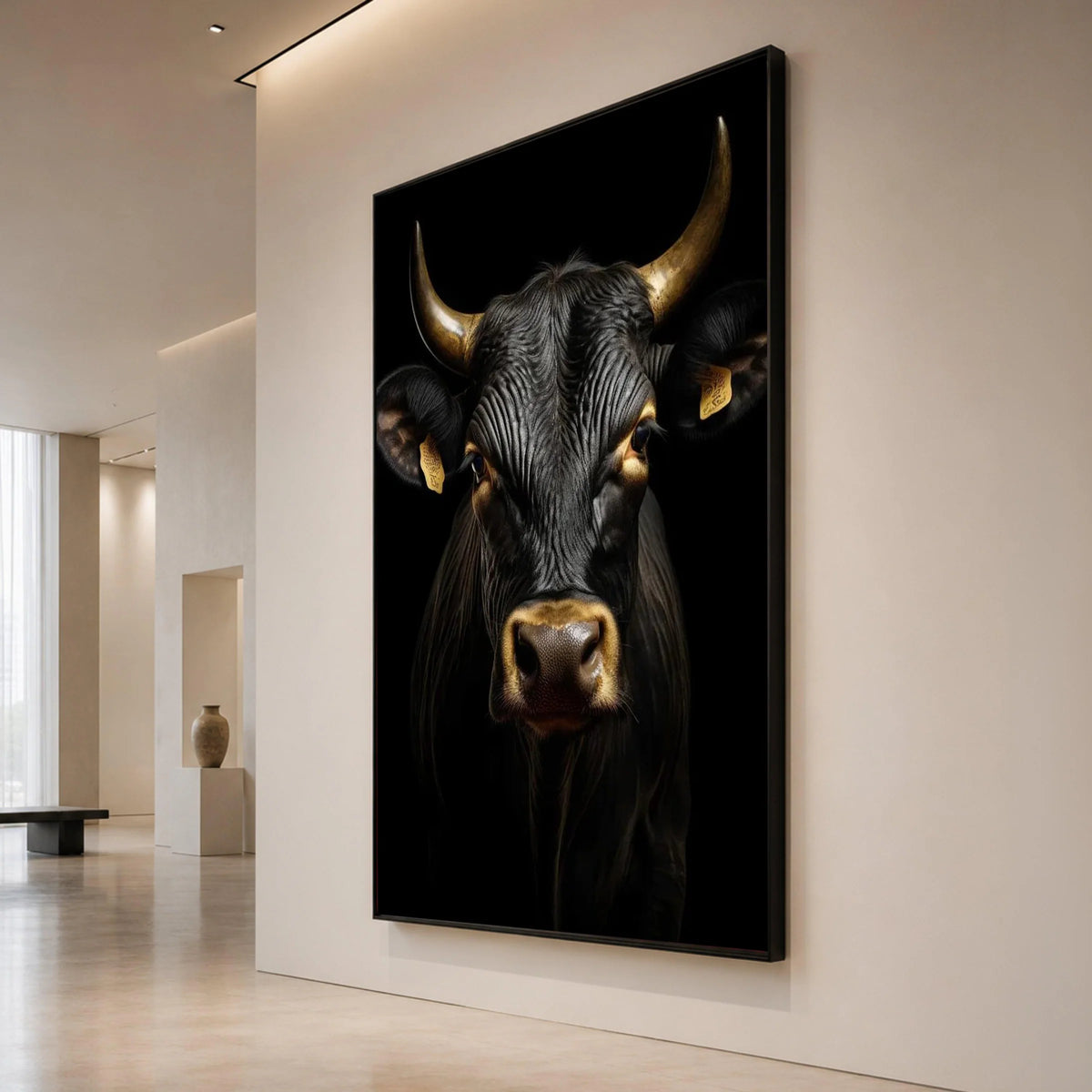 Majestic Black Bull Portrait Canvas, Rustic Animal Wall Art, Farmhouse Canvas Decoration, Country Living Room Art, Wildlife Canvas Print Art