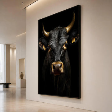 Majestic Black Bull Portrait Canvas, Rustic Animal Wall Art, Farmhouse Canvas Decoration, Country Living Room Art, Wildlife Canvas Print Art