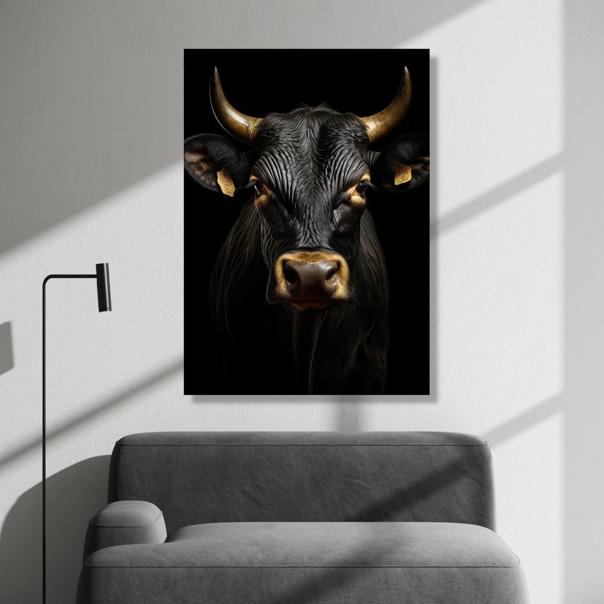 Majestic Black Bull Portrait Canvas, Rustic Animal Wall Art, Farmhouse Canvas Decoration, Country Living Room Art, Wildlife Canvas Print Art