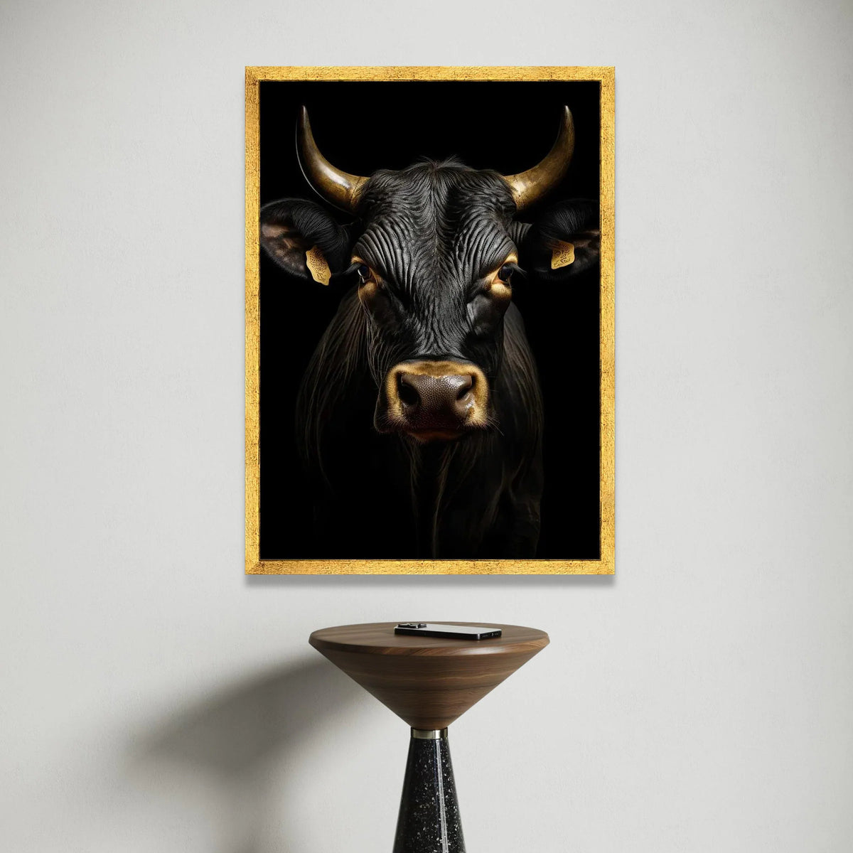 Majestic Black Bull Portrait Canvas, Rustic Animal Wall Art, Farmhouse Canvas Decoration, Country Living Room Art, Wildlife Canvas Print Art