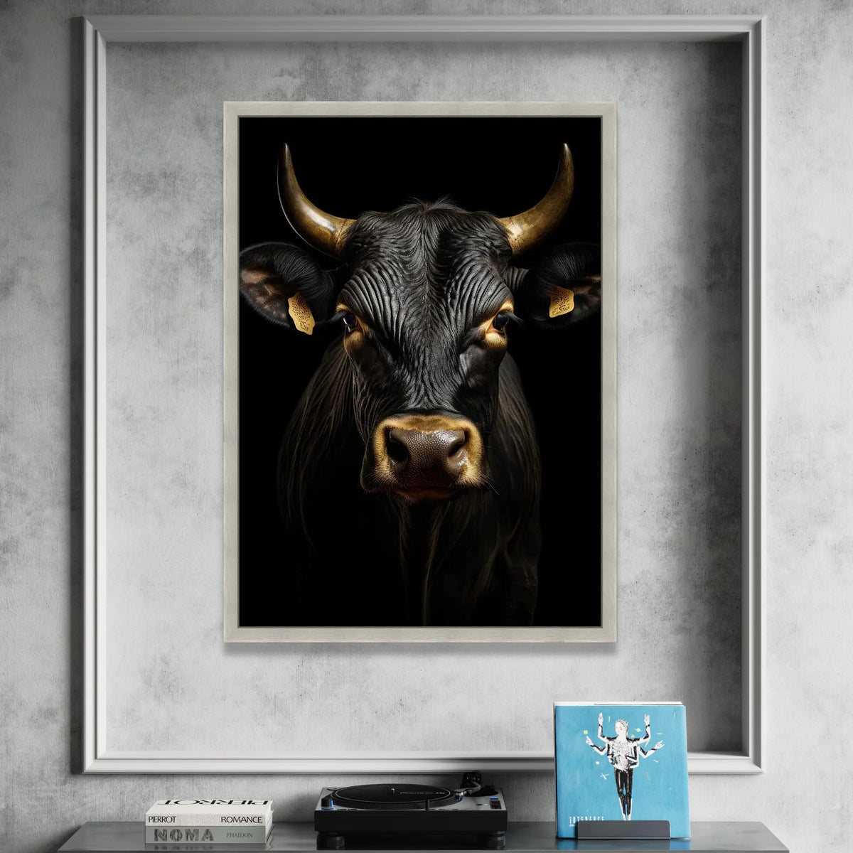 Majestic Black Bull Portrait Canvas, Rustic Animal Wall Art, Farmhouse Canvas Decoration, Country Living Room Art, Wildlife Canvas Print Art