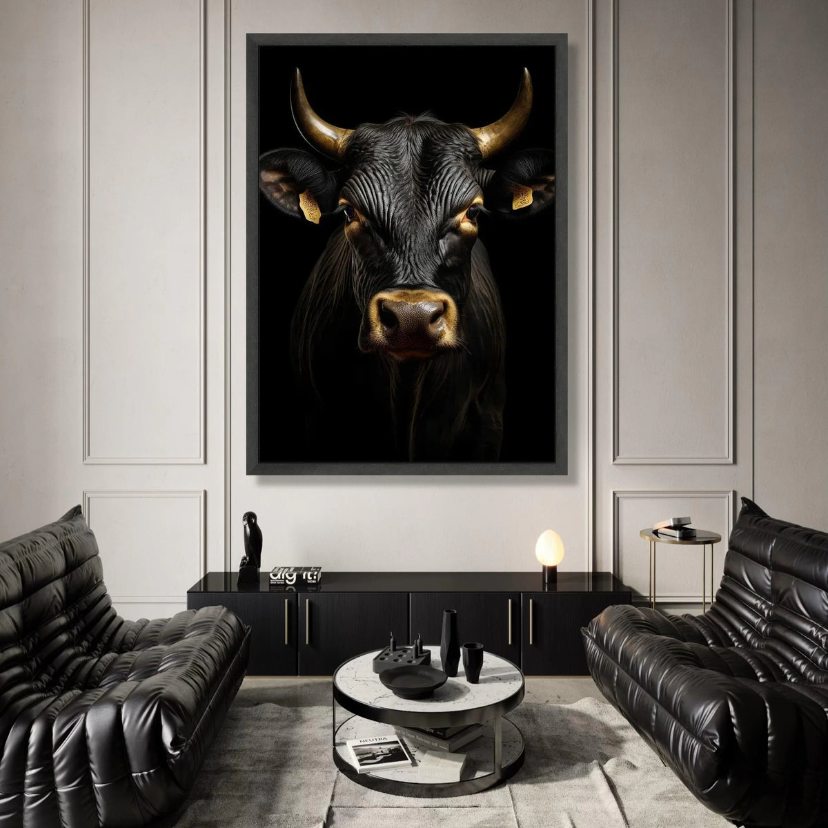Majestic Black Bull Portrait Canvas, Rustic Animal Wall Art, Farmhouse Canvas Decoration, Country Living Room Art, Wildlife Canvas Print Art