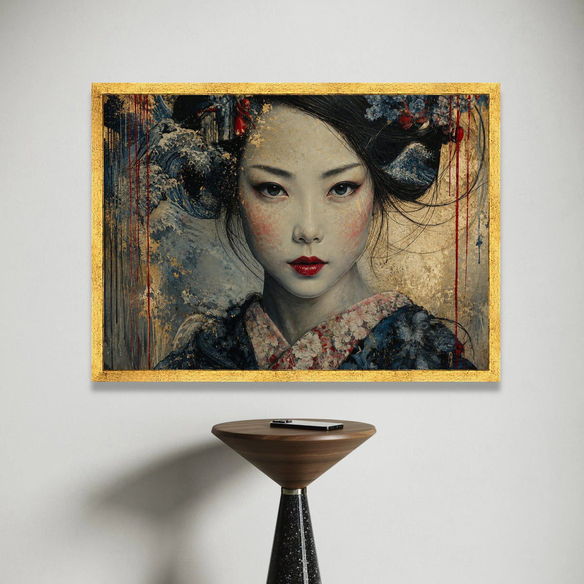 Elegant Geisha Portrait Canvas, Asian Woman Wall Art, Floral Kimono Canvas, Traditional Japanese Style, Contemporary Home Canvas Print Art