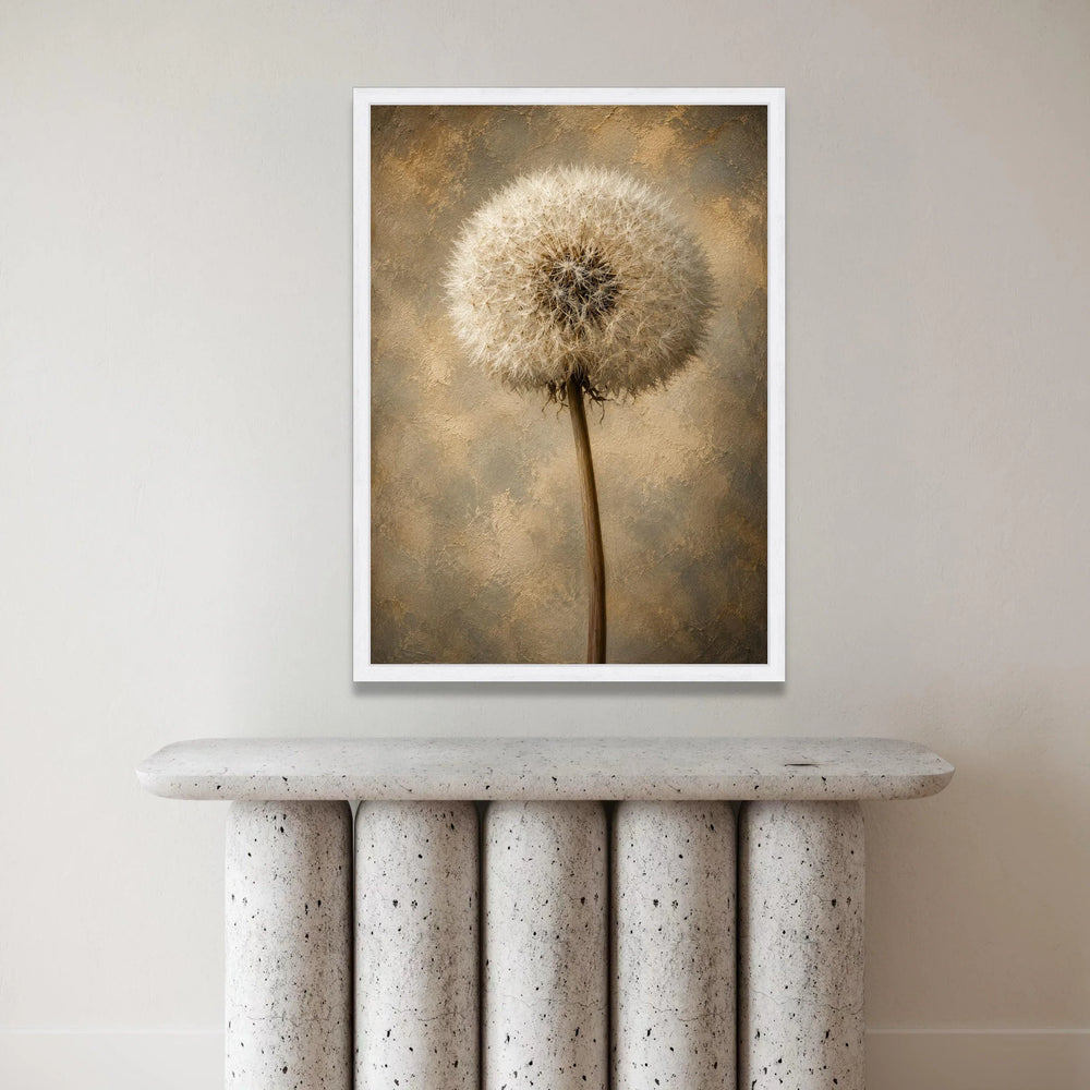 Close-Up Dandelion Canvas Wall Art, Nature Floral Plant Print, Neutral Toned Botanical Wall Decoration, Rustic Home Accent Canvas Print Art