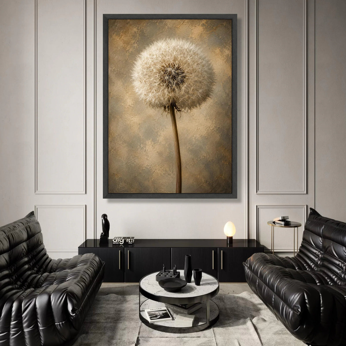 Close-Up Dandelion Canvas Wall Art, Nature Floral Plant Print, Neutral Toned Botanical Wall Decoration, Rustic Home Accent Canvas Print Art
