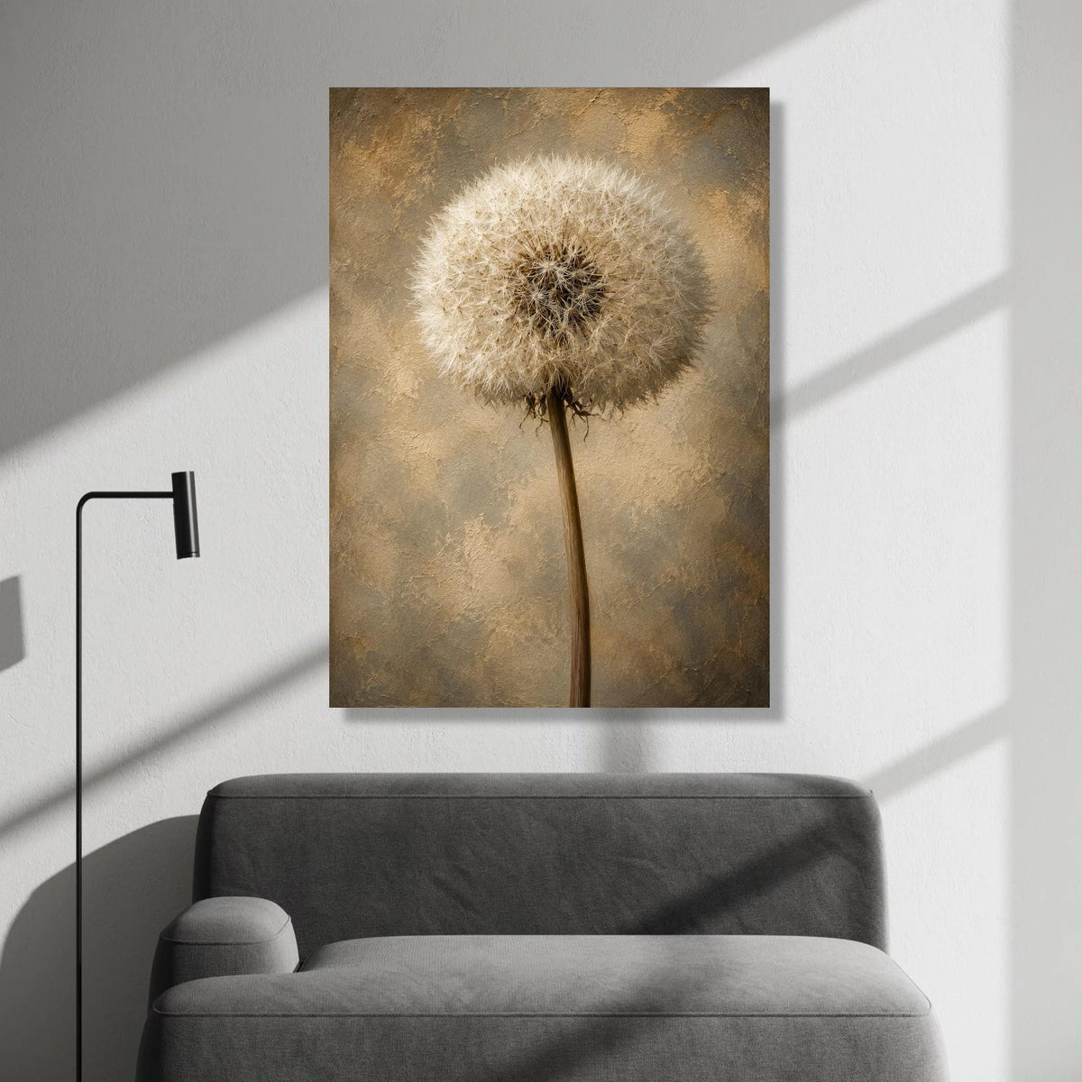Close-Up Dandelion Canvas Wall Art, Nature Floral Plant Print, Neutral Toned Botanical Wall Decoration, Rustic Home Accent Canvas Print Art